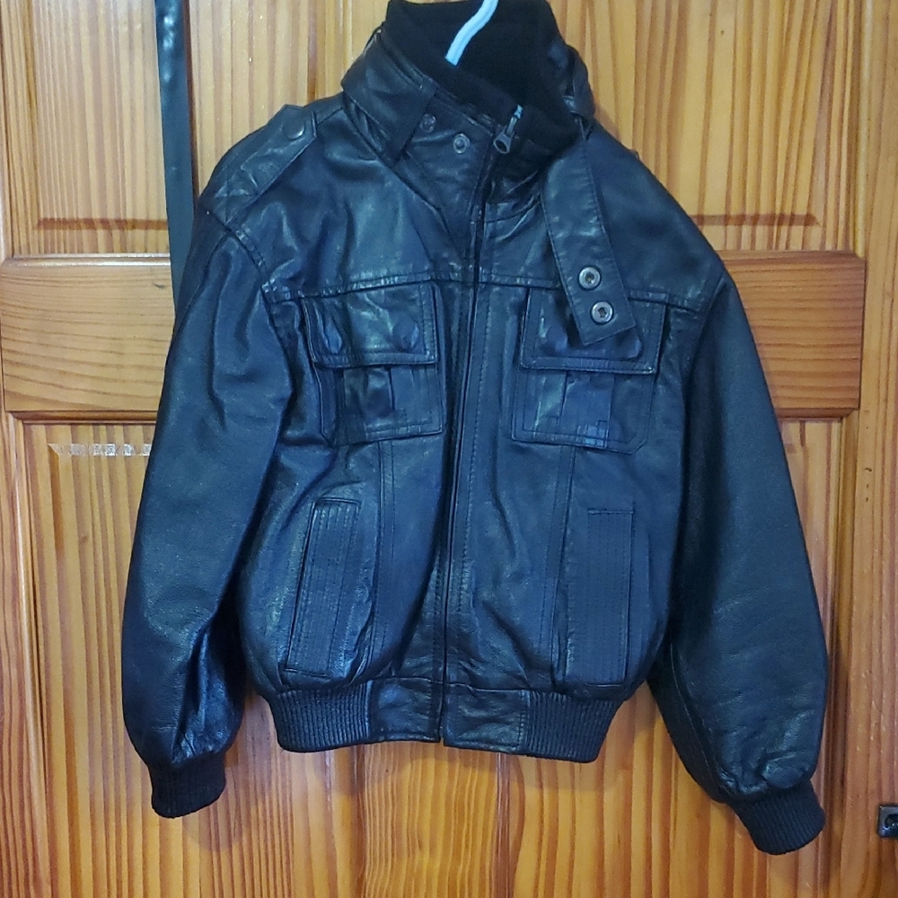 Toddlers Black Bomber Jacket with Ribbed Collar and Quilted Lining